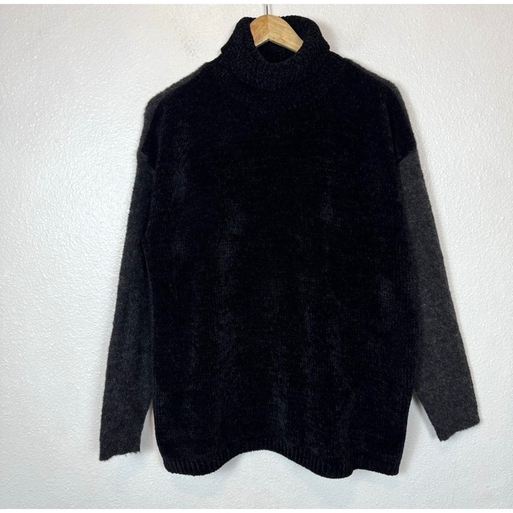 Cousin Johnny Turtleneck Sweater Womens Medium Wool Mohair Mixed Media Back Gray